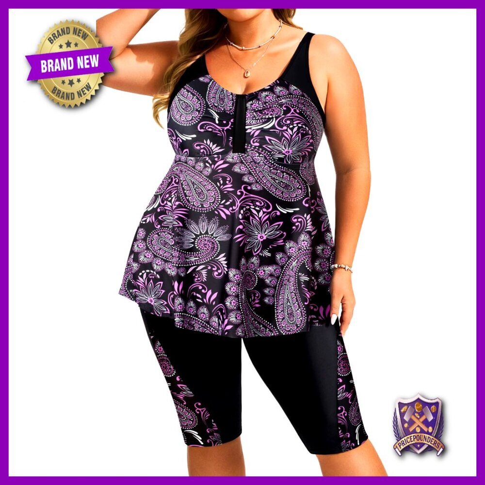 Plus Size Tankini Swimsuit with Capris Shorts UPF 50+ Recycled Material